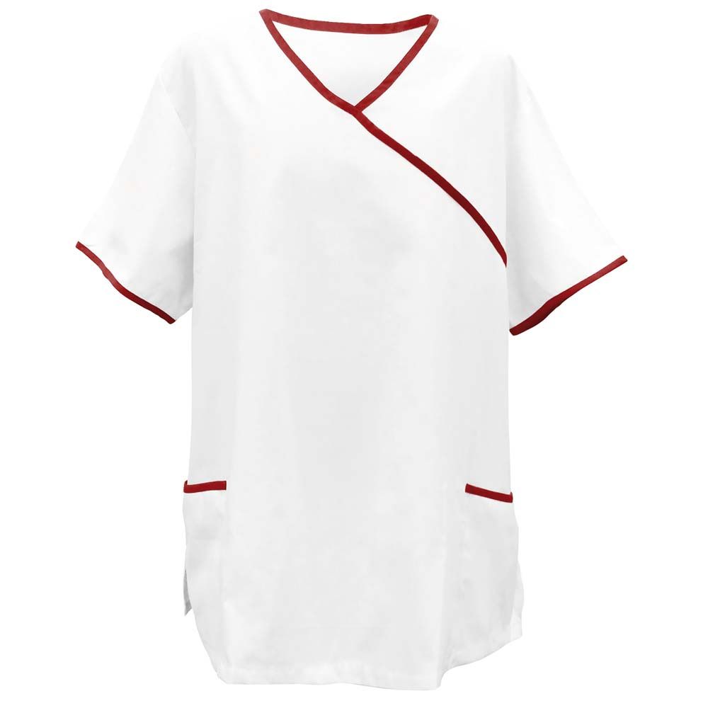 Exner Kasack, weiß, Asia-Style, 2 Taschen, Paspel bordeaux, S