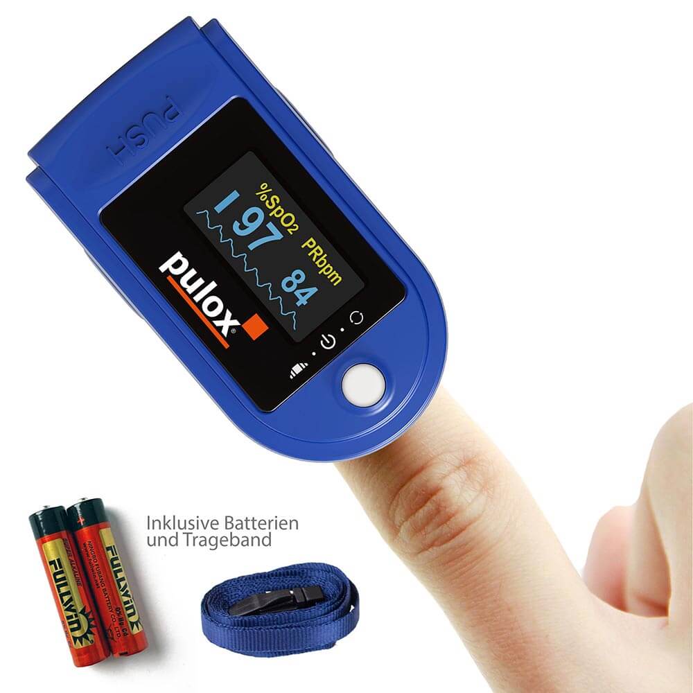 Pulox Finger-Pulsoximeter PO-200, drehbare OLED-Anzeige, Blau