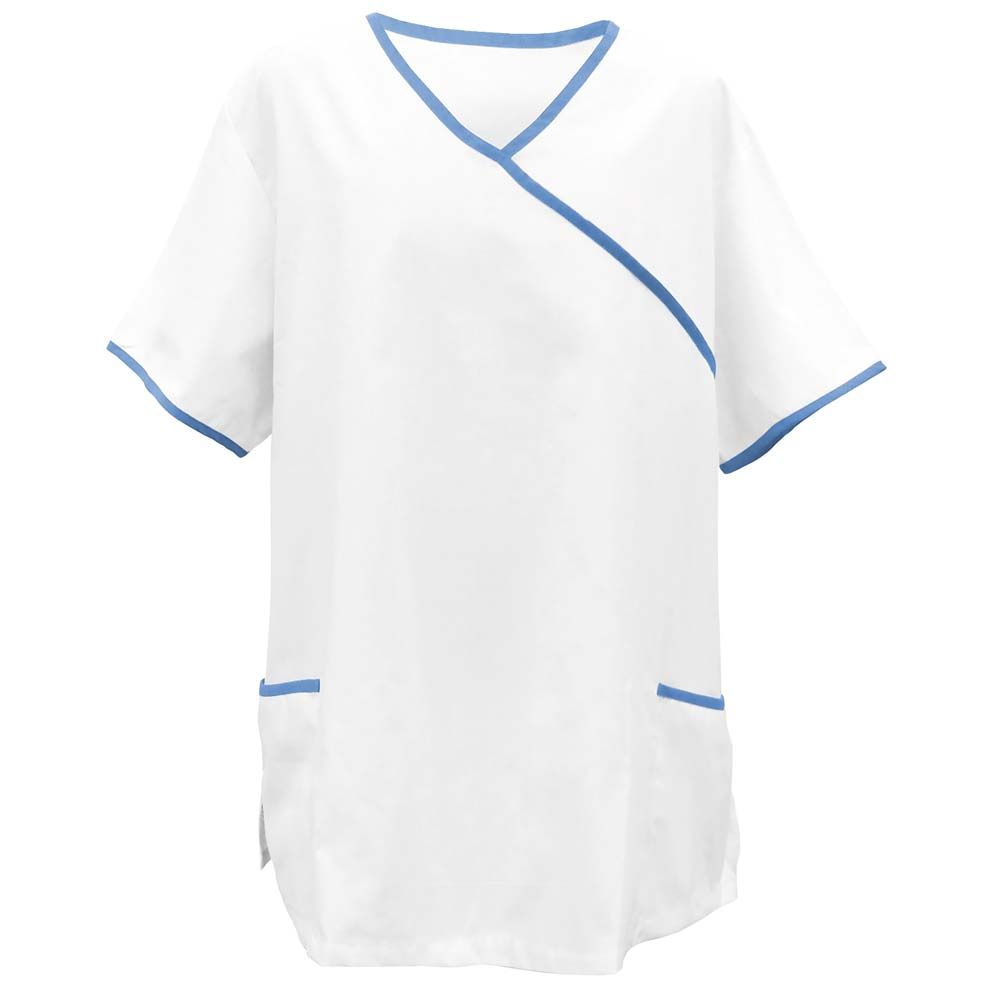 Exner Kasack, weiß, Asia-Style, 2 Taschen, Paspel light blue, M