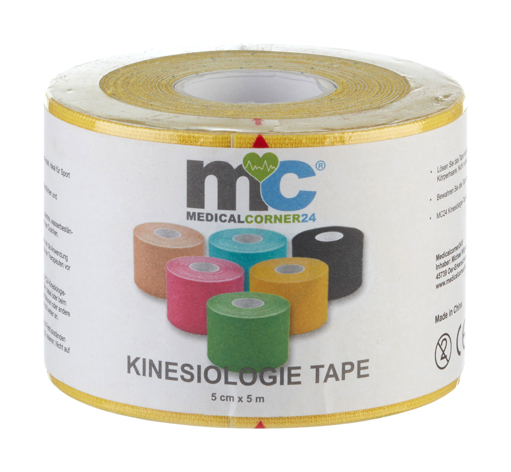 Medicalcorner24 Power Kinesiologie Tape, 5 cm x 5 m, 1 Rolle, gelb