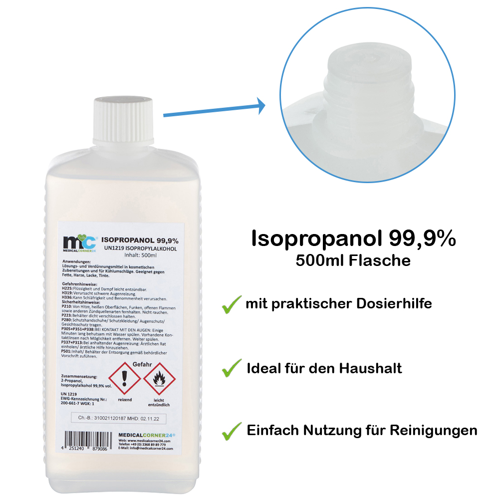 Medicalcorner24 Isopropanol 99,9 %, Isopropylalkohol, 500 ml
