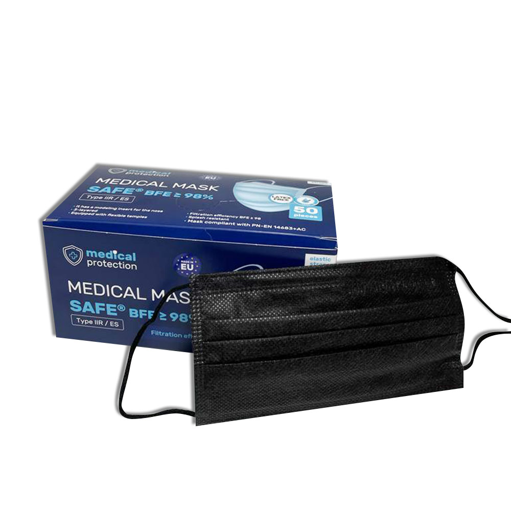 Mundschutz SAFE® von Medical Protection, 3-lagig, schwarz, 50 St.