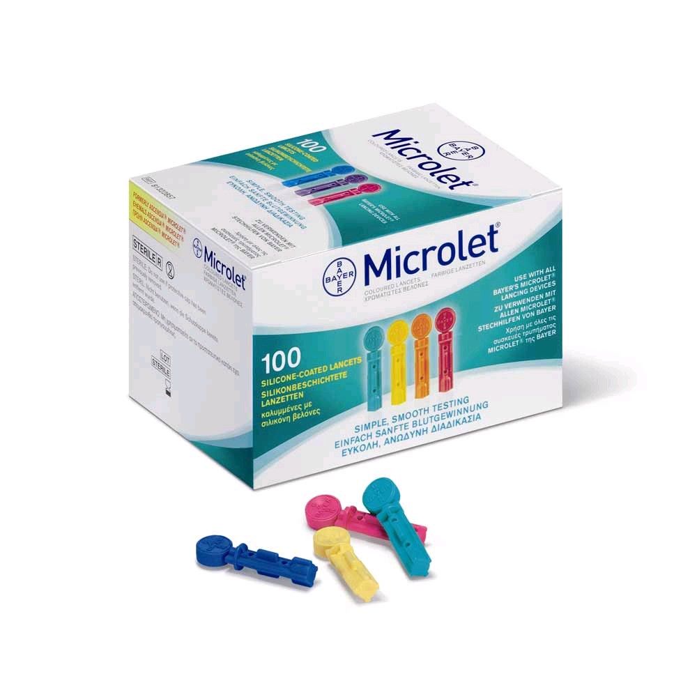 Bayer MICROLET® Lanzetten, farbig, sanft, silikonbeschichtet, 100 St.