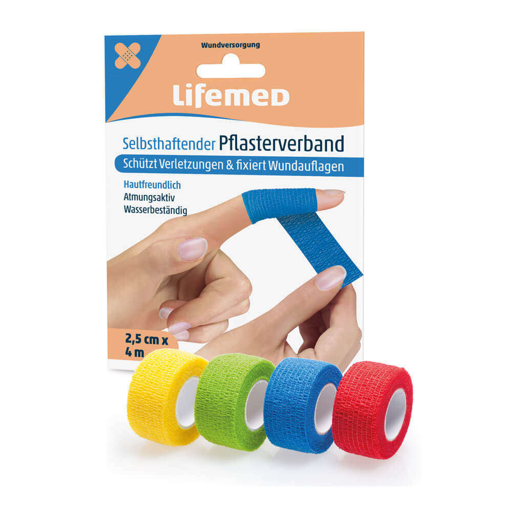 Pflasterverband, selbsthaftend, von Lifemed®, 4m x 2,5cm, 4 Rollen