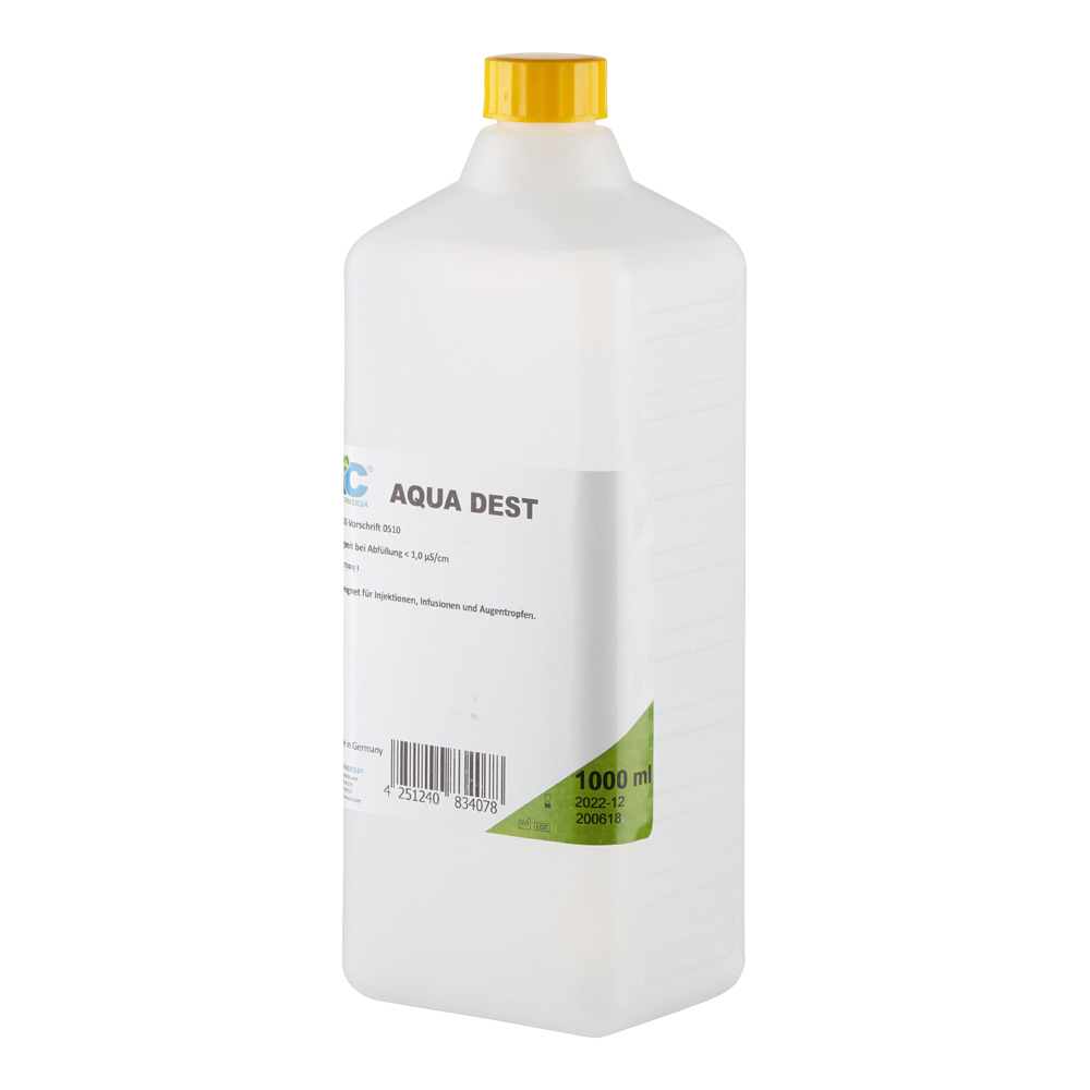 Destilliertes Wasser AQUA DEST, unsteril und mikrofiltriert, 1.000 ml