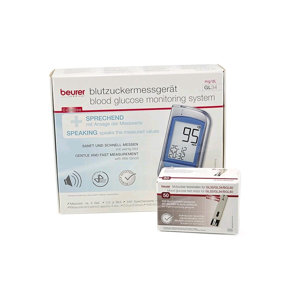 Beurer Blutzucker Messgerät GL 34 mg/dl inkl. 50 Teststreifen