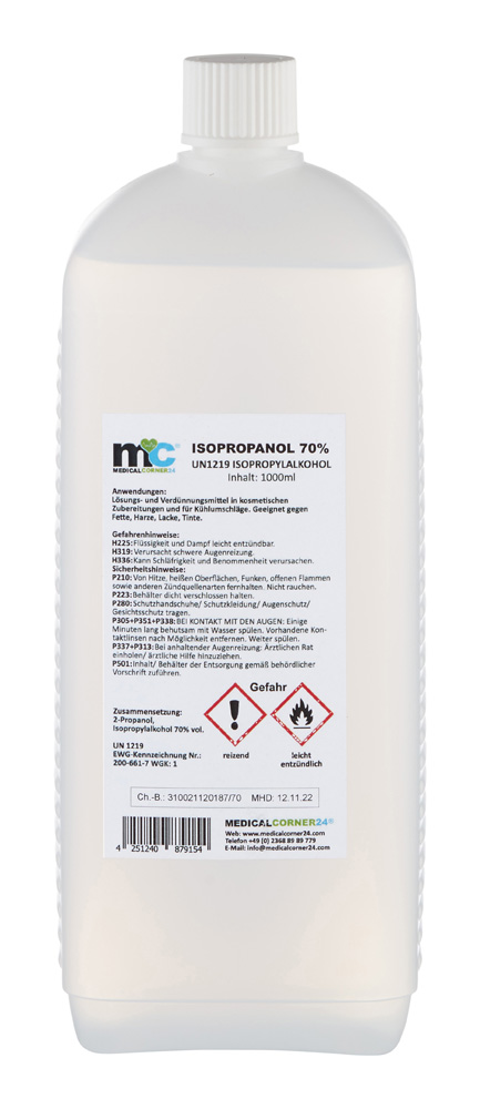 MC24 3 x 1 Liter Isopropanol 70%, Isopropylalkohol, 2-Propanol Alkohol