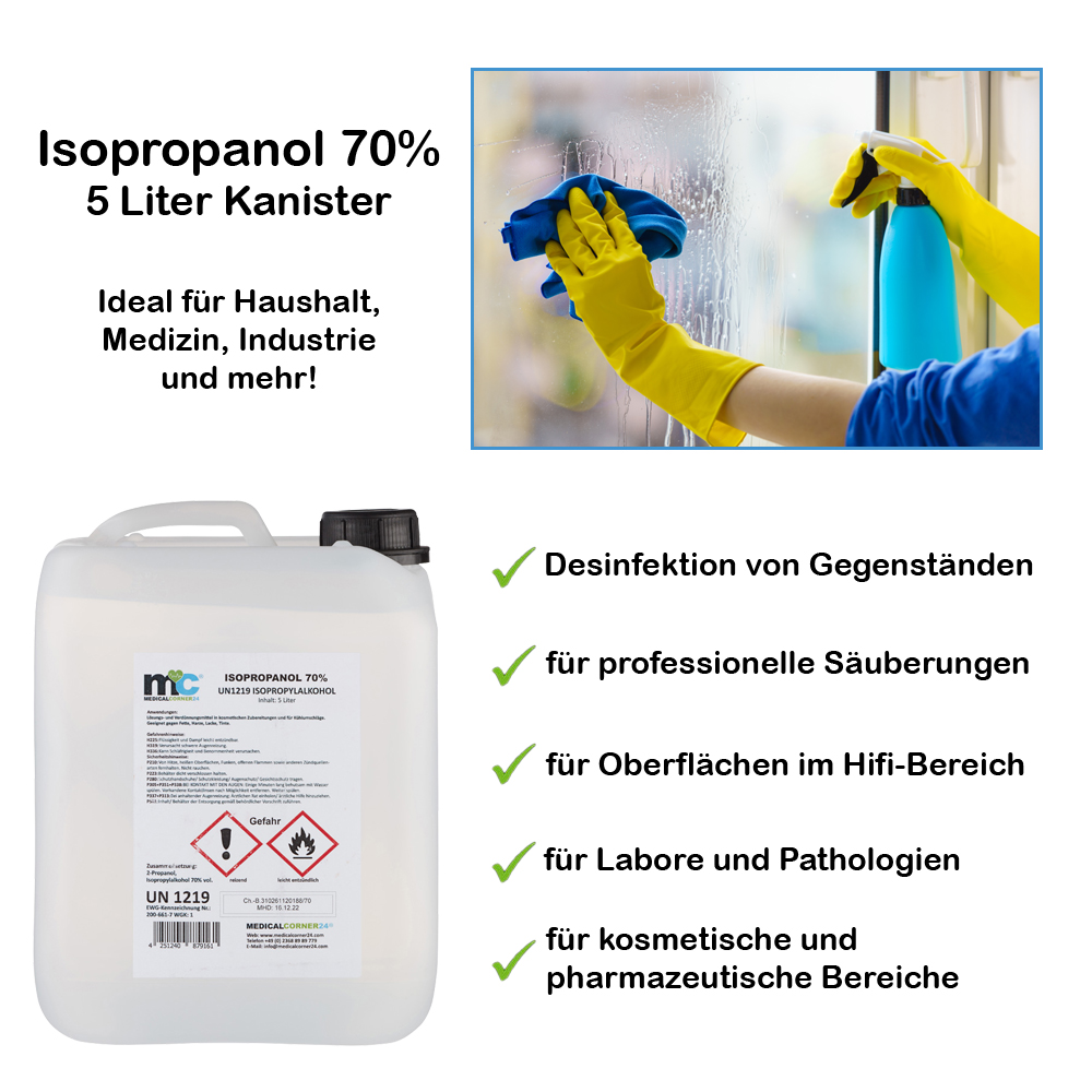 Isopropanol 70 %, Isopropylalkohol, Reinigung, 4x5 Liter