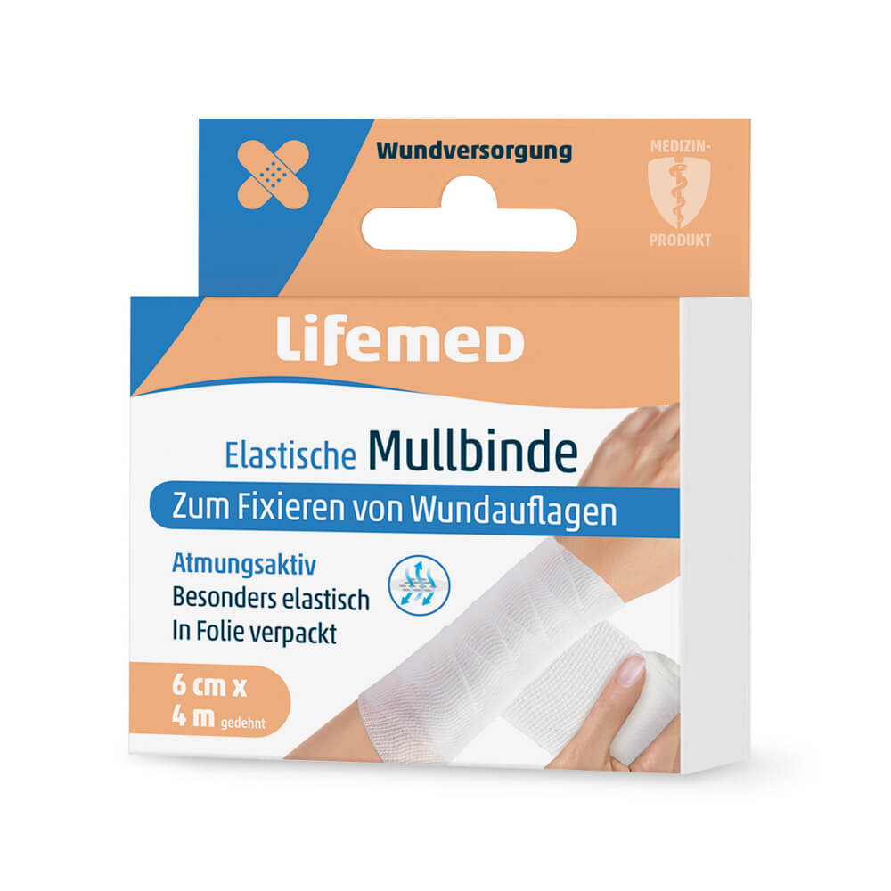 Elastische Mullbinde, weiss, atmungsaktiv, von Lifemed®, 4m x 6cm