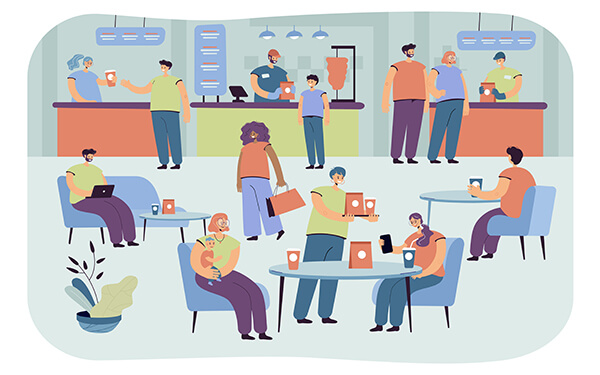 Desinfektion in der Gastronomie Illustration einer Kantine
