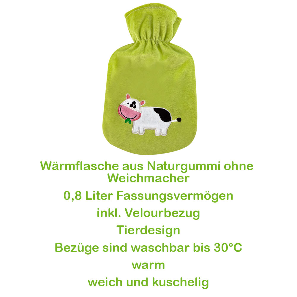 Sänger 0,8 Liter Wärmflasche "Kuh Liesl", mit Velourbezug