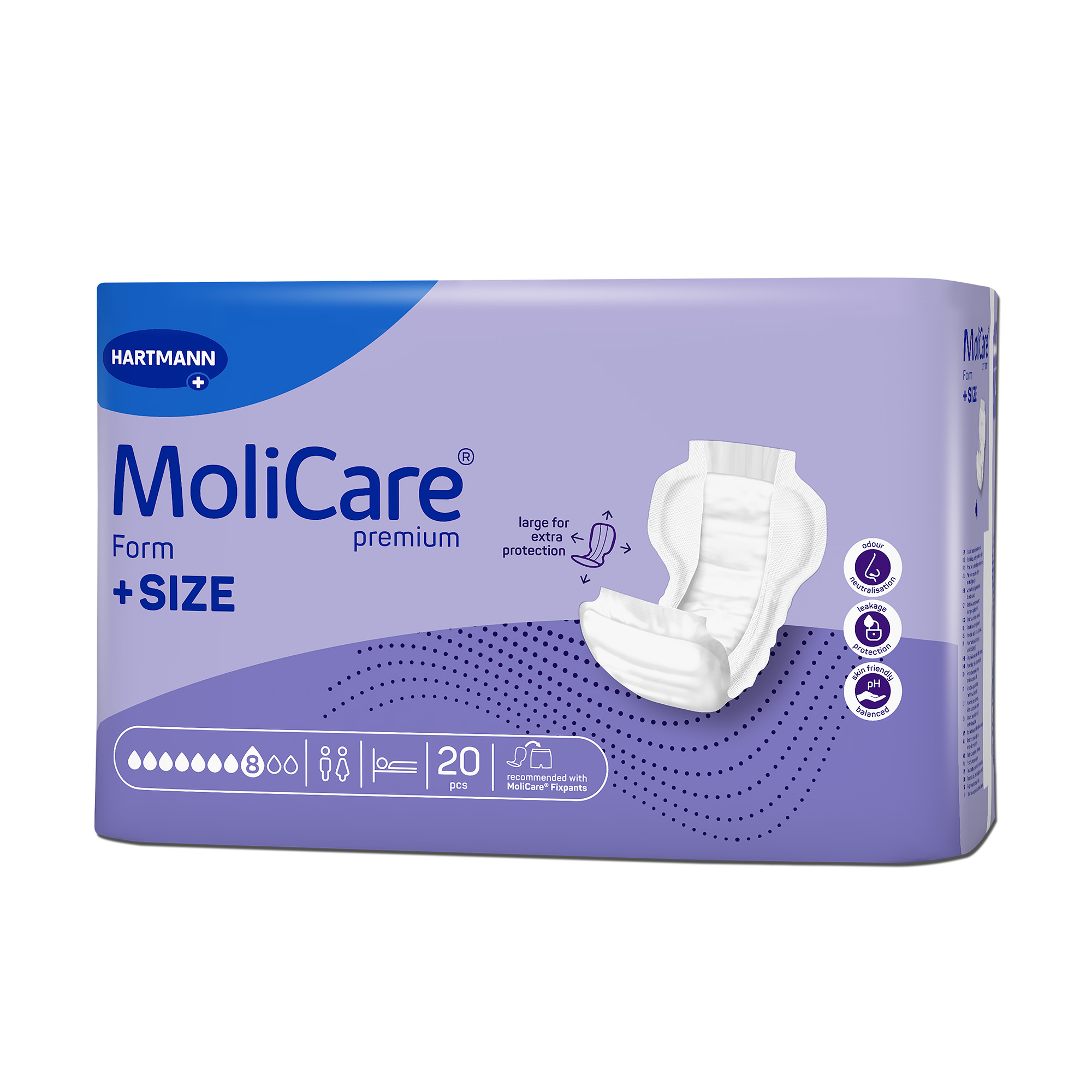 Hartmann MoliCare® Premium Form, +SIZE, 8 Tropfen, violett, 18 Stück