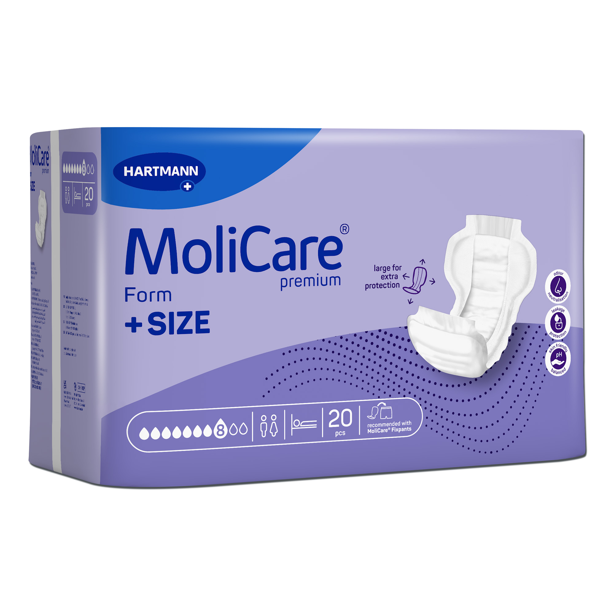 Hartmann MoliCare® Premium Form, +SIZE, 8 Tropfen, violett, 18 Stück