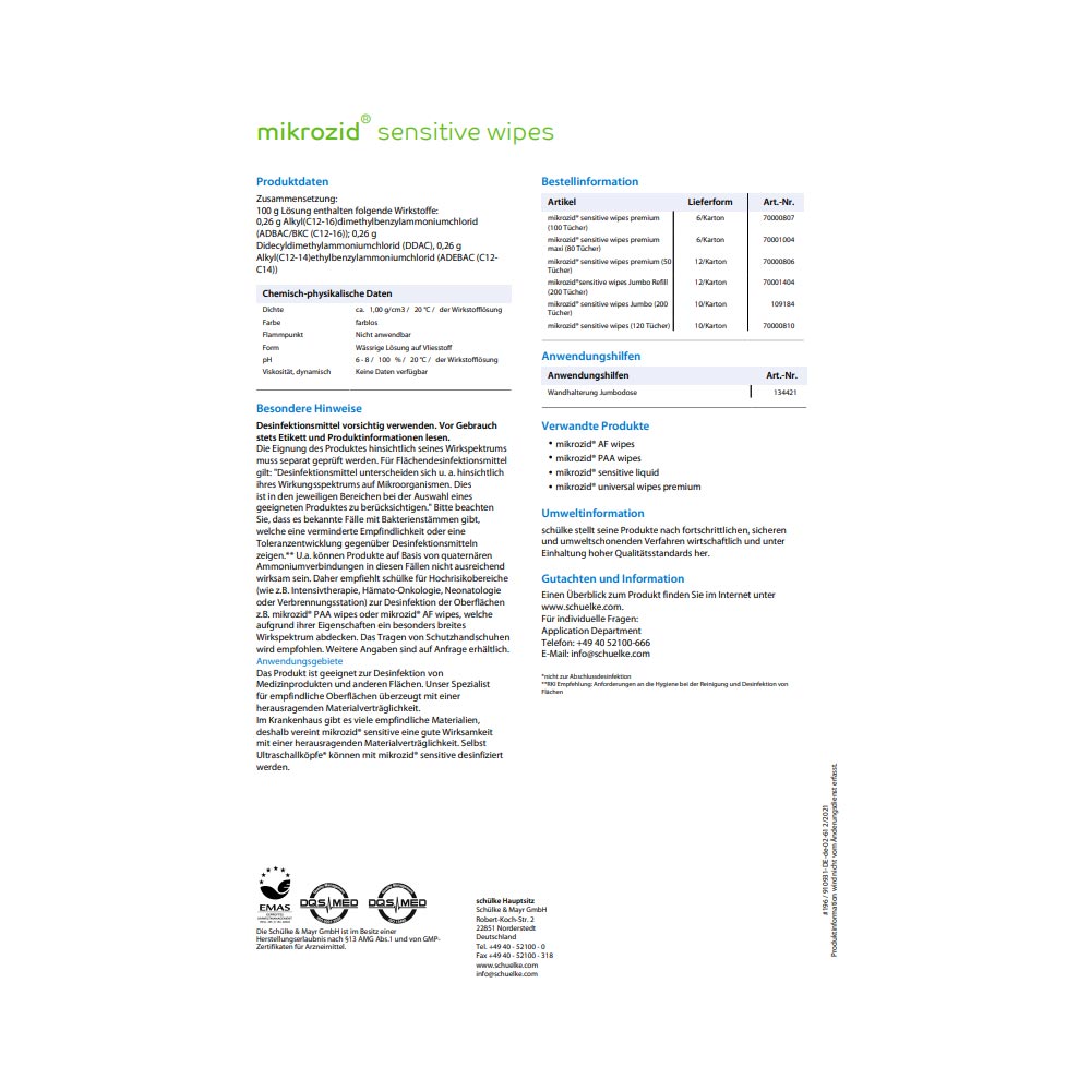 Schülke Mikrozid® Sensitive Jumbo Desinfektionstücher, 200 wipes/Dose