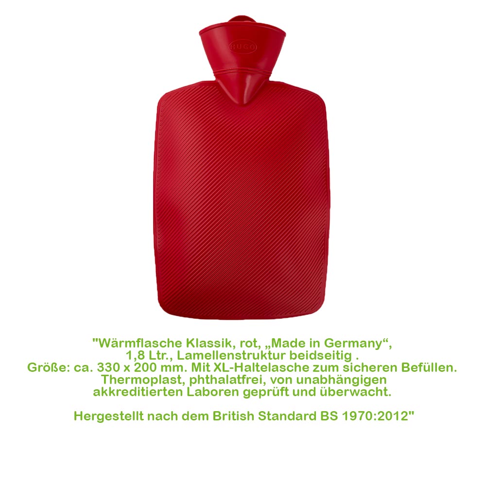 Hugo Frosch Klassik Wärmflasche 1,8 L, Lamelle, rot