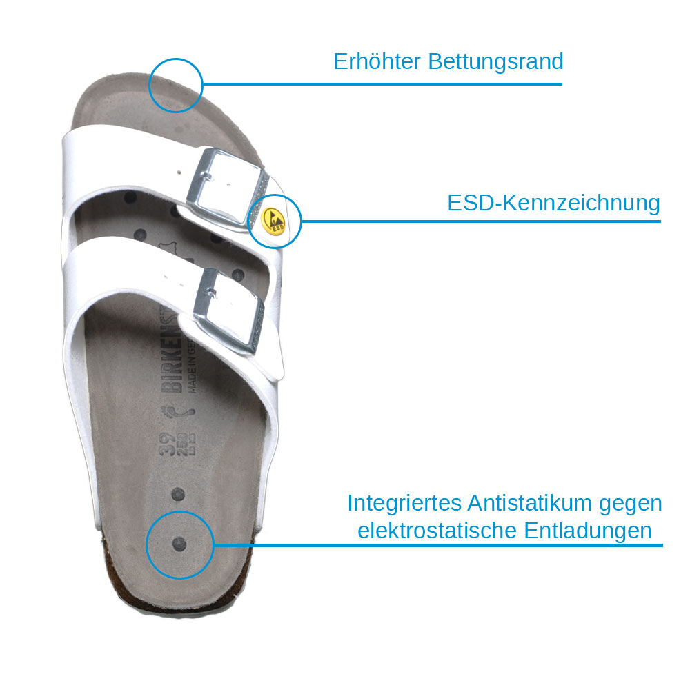 Birkenstock Arizona ESD, TÜV-geprüft, weiß, Gr. 43