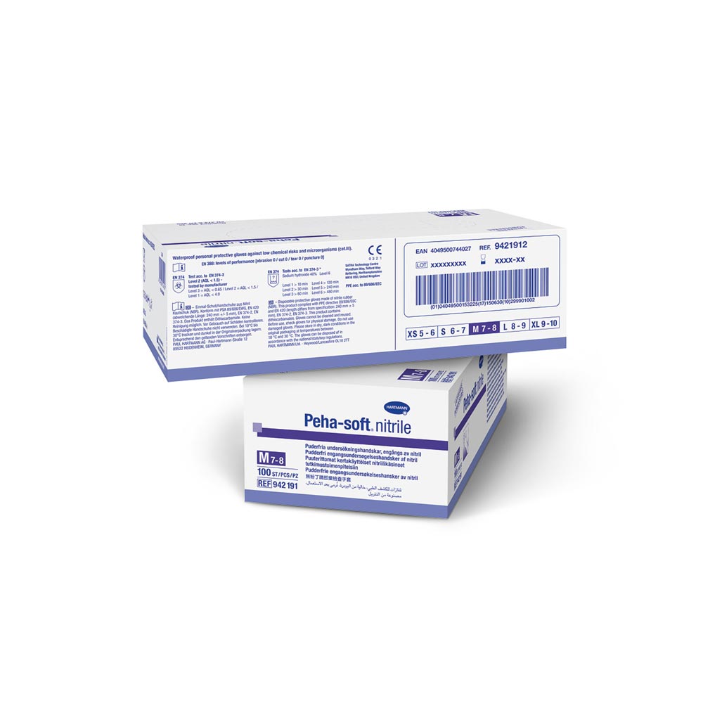 100 Peha-soft nitrile Handschuhe von Hartmann, puderfrei, blau, Gr. S