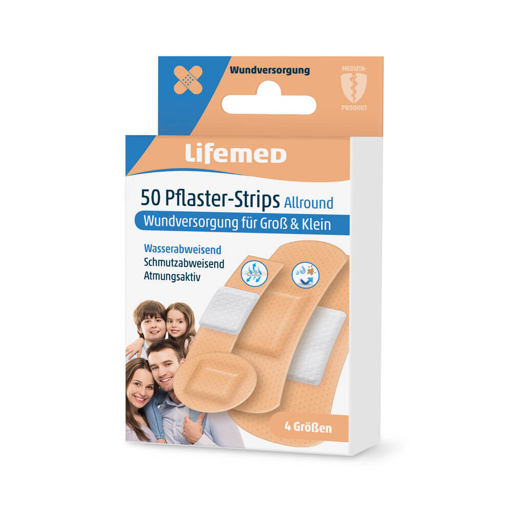 Pflasterstrips Allround, hautfarben, von Lifemed®, 4 Größen, 50 Stück