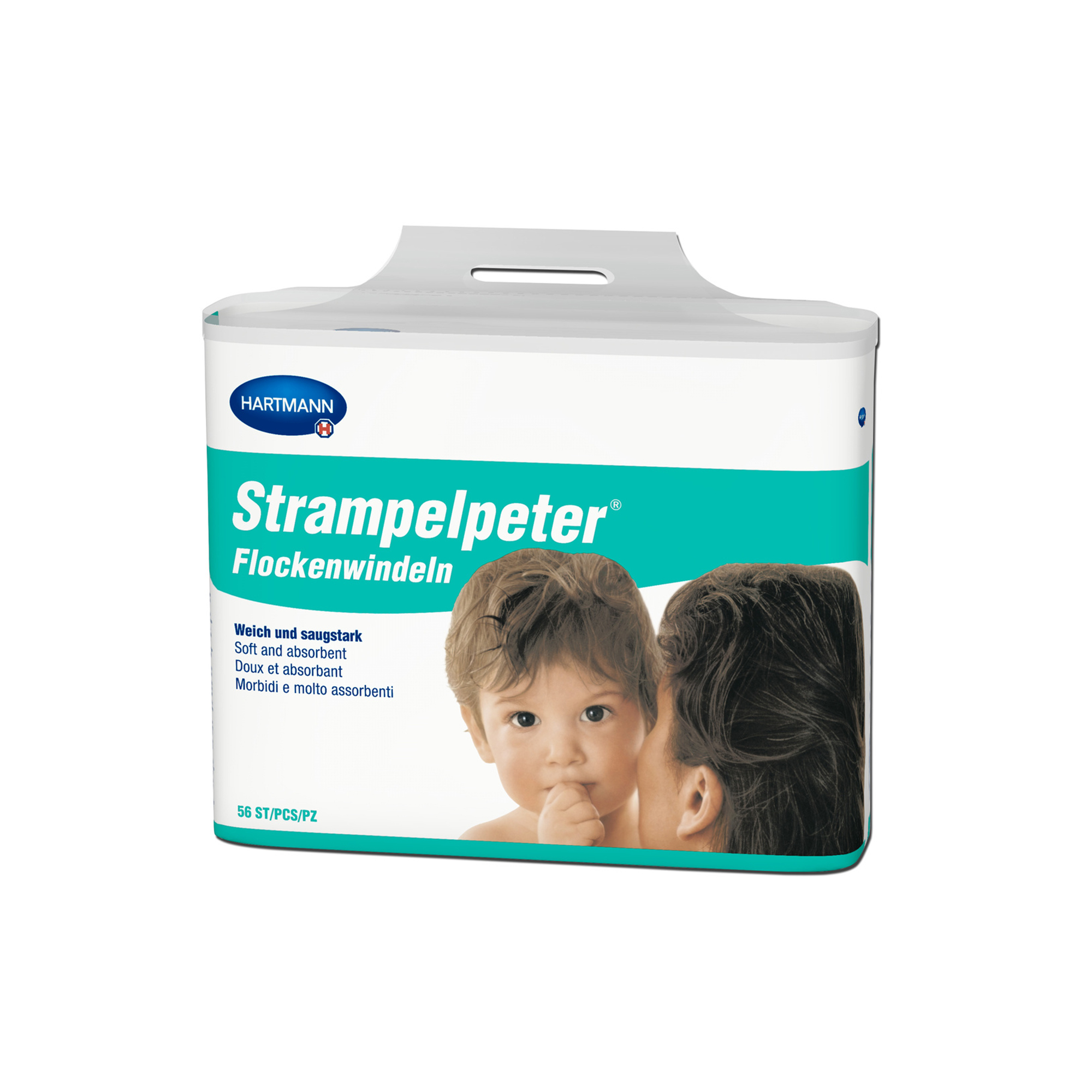 Hartmann Strampelpeter® Flockenwindeln, 30x11 cm türkis/weiß