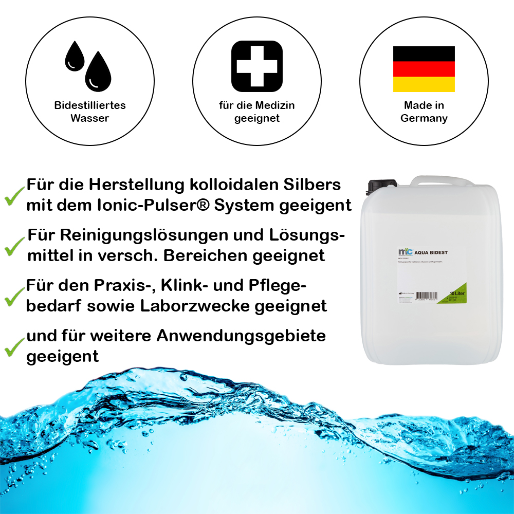 Bidestilliertes Wasser AQUA BIDEST, Laborwasser Reinst-Wasser, 2x10 L