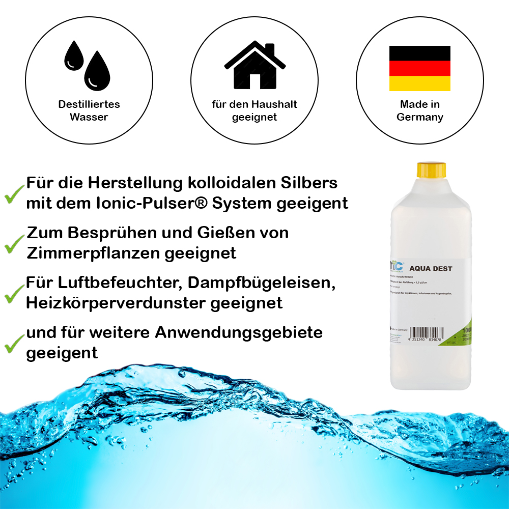 Destilliertes Wasser AQUA DEST, unsteril und mikrofiltriert, 1.000 ml