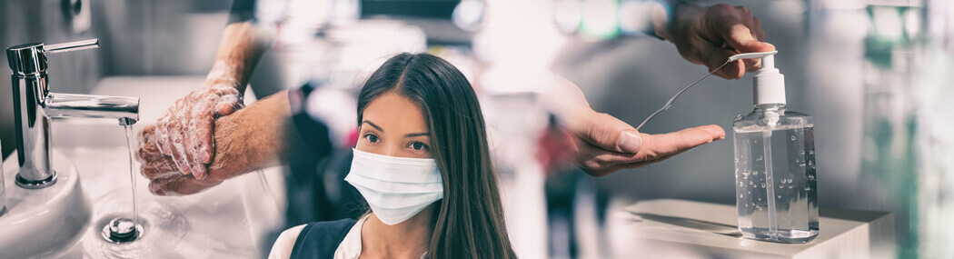 Große Auswahl an Hygieneartikeln Mundschutzmasken, Desinfektionsmittel und Handschuhe zeigen die große Vielfalt der Hygieneartikel