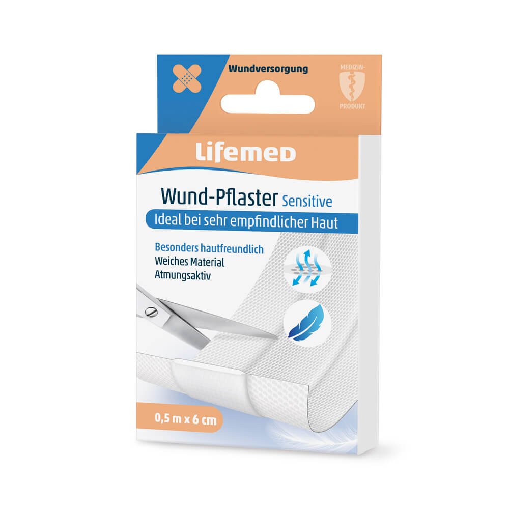 Wundpflaster Sensitive, weiß, von Lifemed®, 6cm x 0,5m