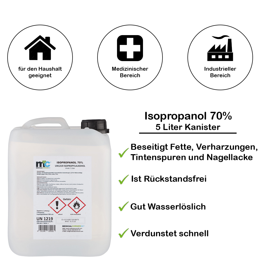 Isopropanol 70 %, Isopropylalkohol, Reinigung, 5 Liter