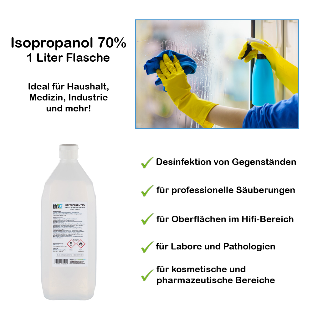 Medicalcorner24 Isopropanol 70%, Isopropylalkohol 1 Liter Sprühflasche