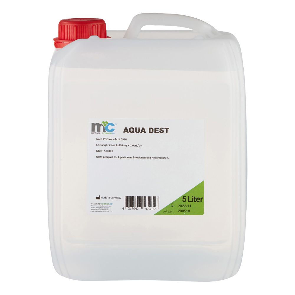 Destilliertes Wasser AQUA DEST, unsteril und mikrofiltriert, 5 Liter