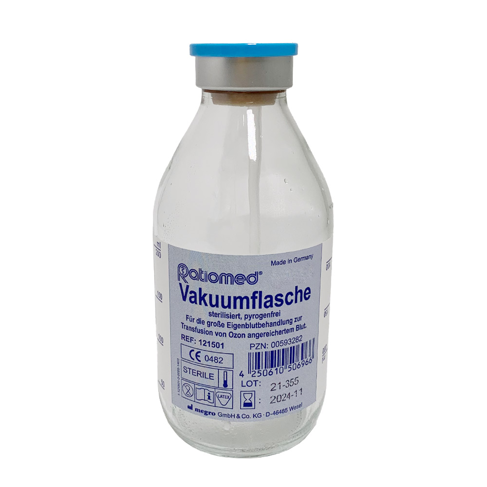 Ratiomed Vakuumflasche, Ozon-Therapie, Flaschenhalter, Glas, Größen