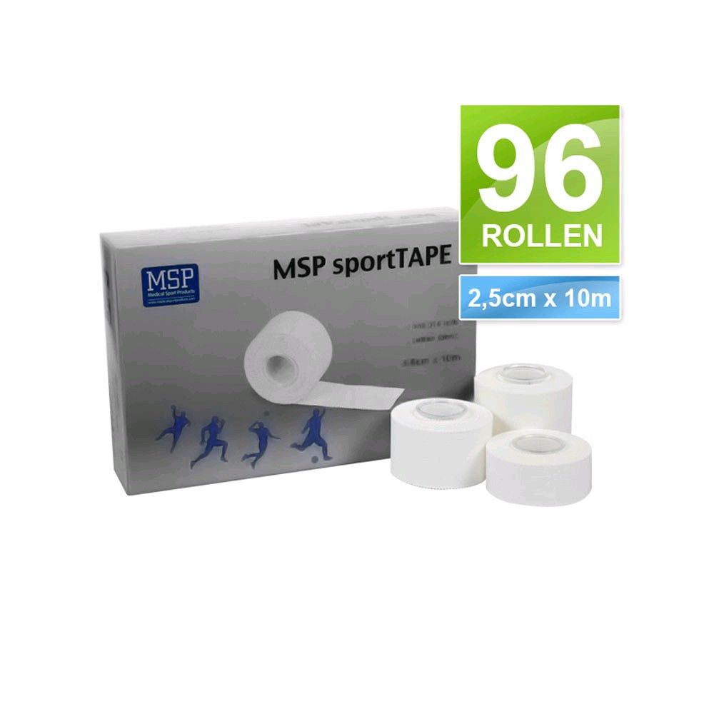 MSP sportTape, Tapeverband, hohe Klebekraft, 2,5cmx10m, 96 St., weiß