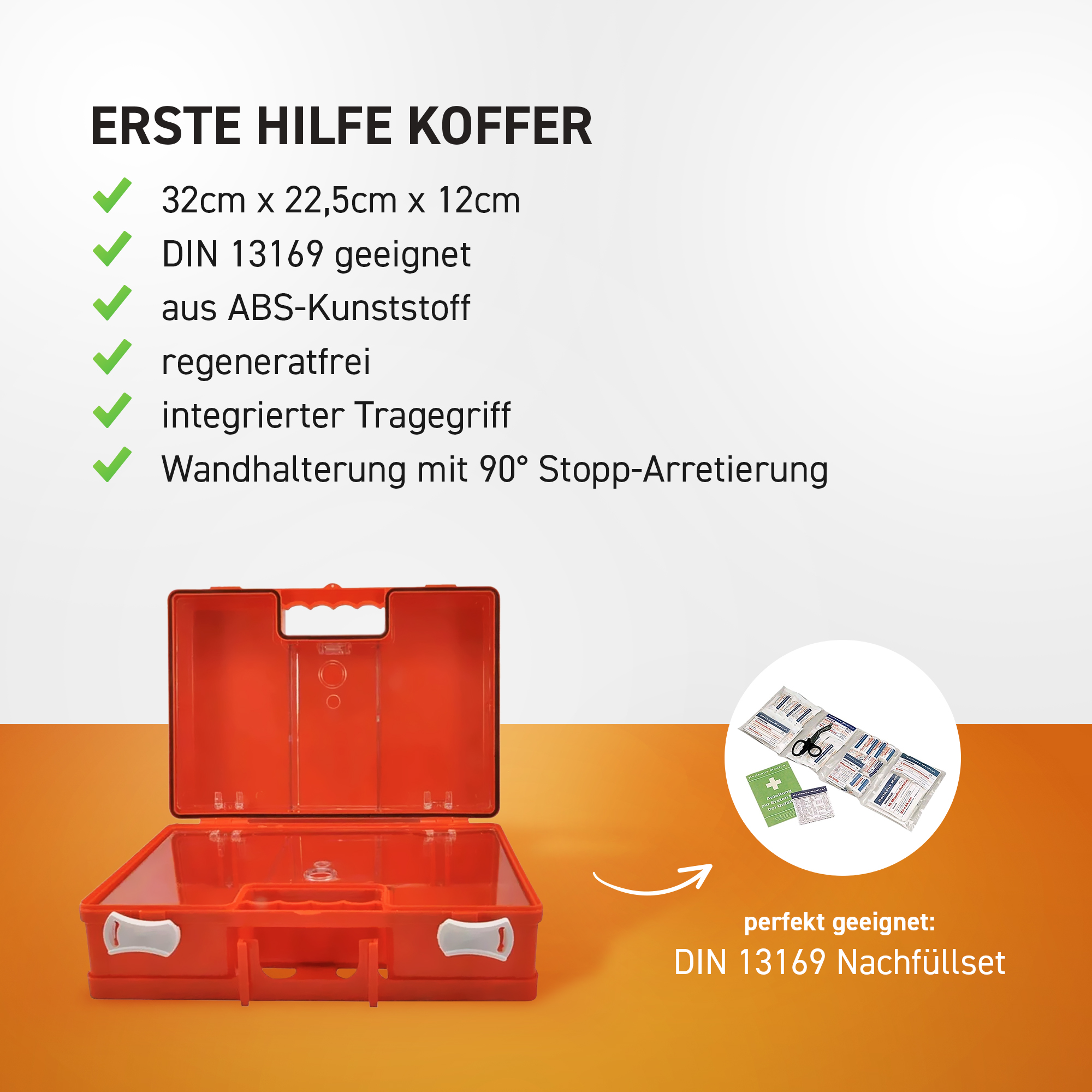 Medicalcorner24 Erste Hilfe Koffer, ABS-Kunststoff, leer 32x22,5x12cm