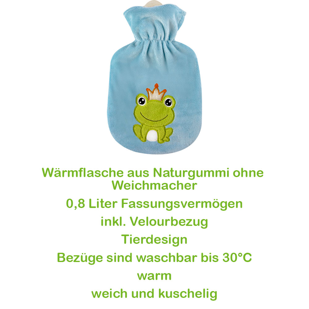 Sänger 0,8 Liter Wärmflasche "Froschkönig", mit Velourbezug