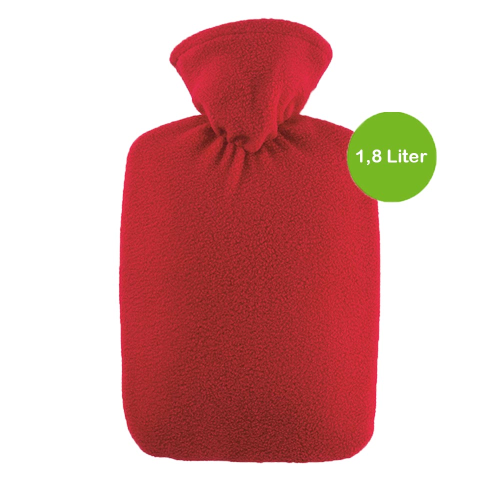Hugo Frosch Klassik Wärmflasche 1,8 L, Fleecebezug, rot