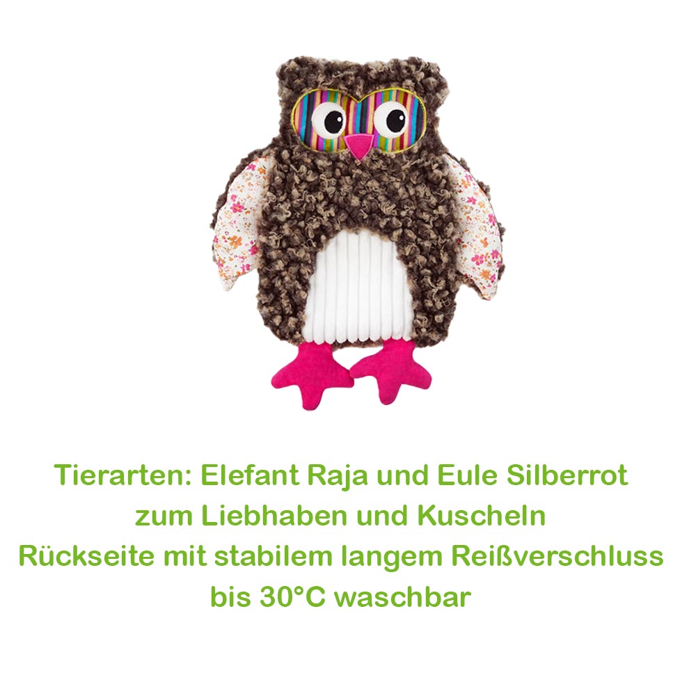 Sänger Schmusetier "Eule Silberrot", mit 0,8 Liter Wärmflasche