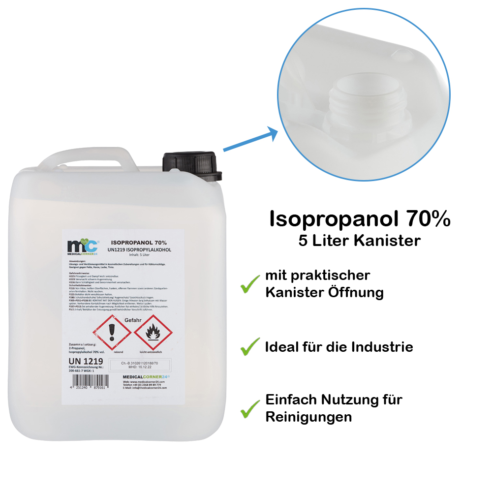 Isopropanol 70 %, Isopropylalkohol, Reinigung, 4x5 Liter