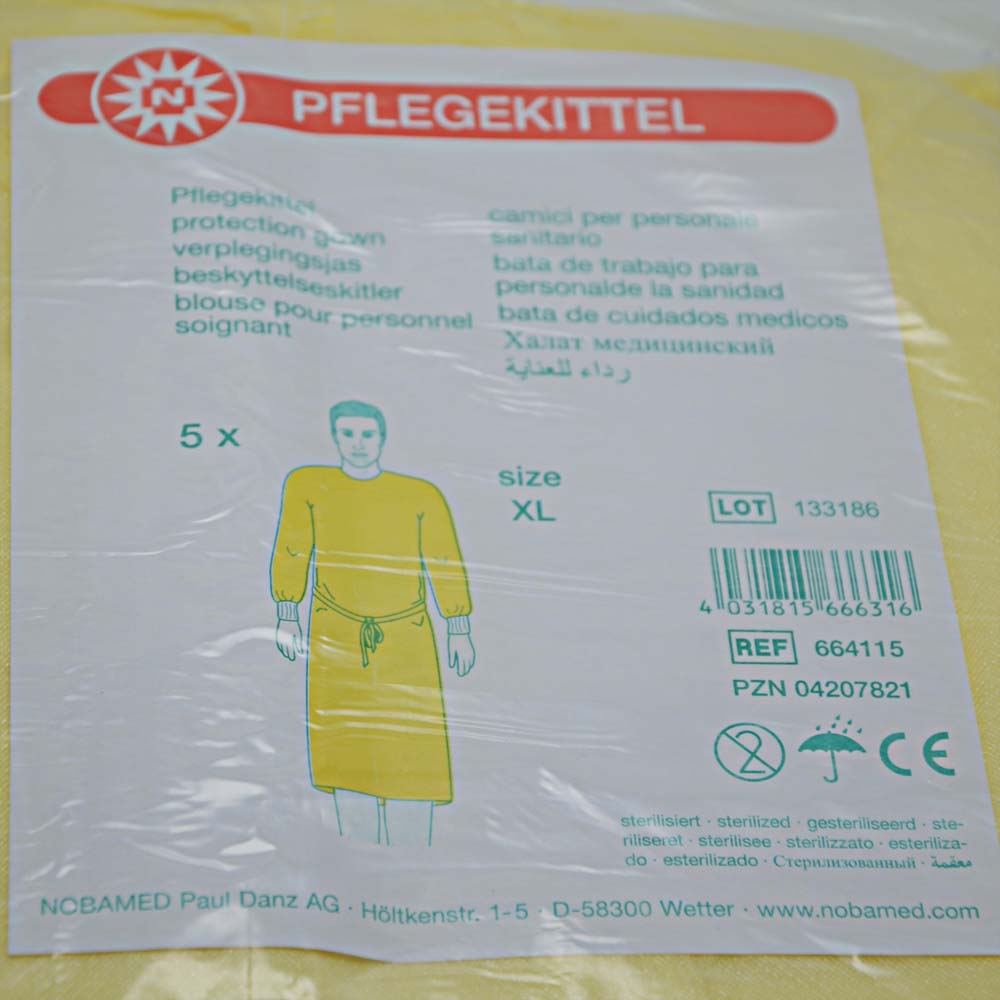 Pflegekittel aus Vliesstoff von Noba, steril, gelb, 5 Stück, Gr. XL