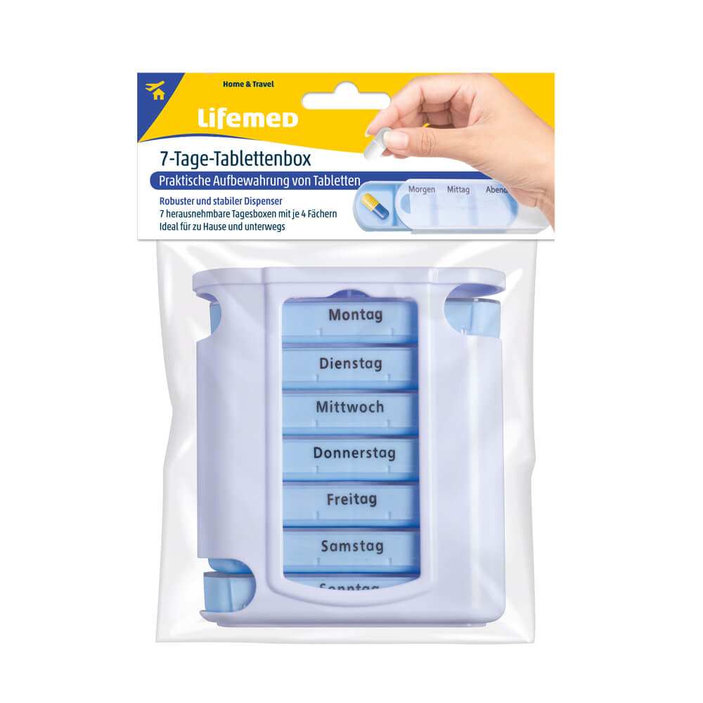 Tablettenbox für 7 Tage, von Lifemed®, 12,8 x 11,2 x 4,2 cm