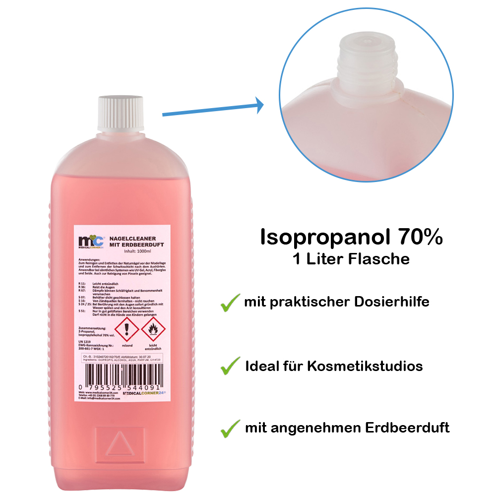 Nagel Cleaner, Isopropanol 70%, Entfetter, Erdbeerduft, 1.000 ml