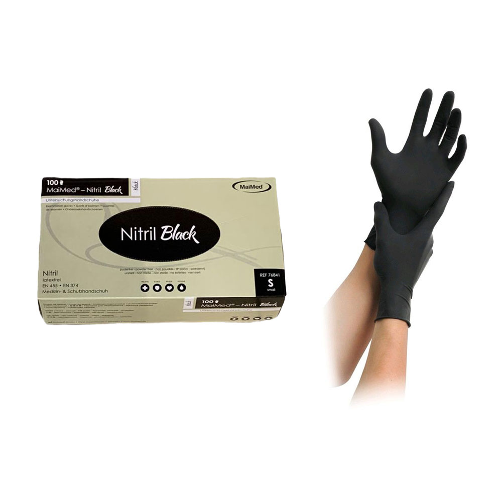 MaiMed Nitril Black Einmal-Handschuhe puderfrei, schwarz, 100 St.,S