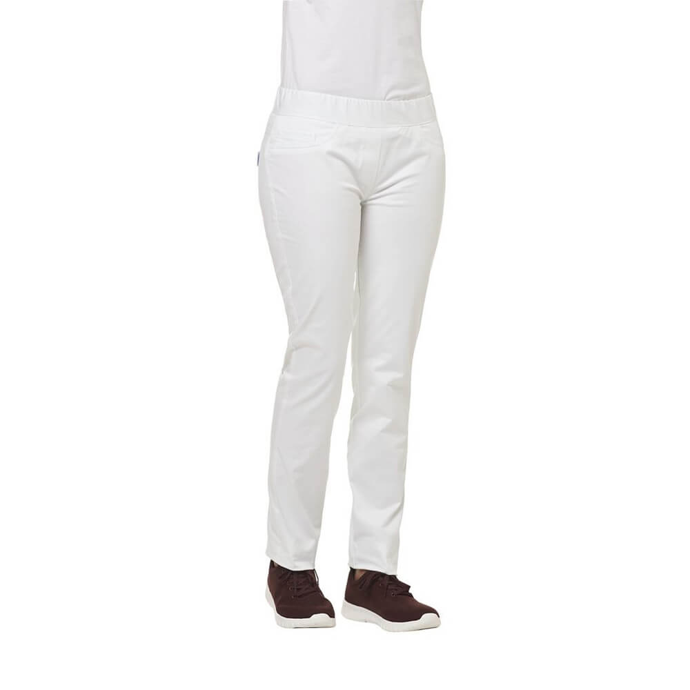 Leiber Damenhose mit Rundumgummizug, 2 Gesäßtaschen, Weiß, Gr. 40