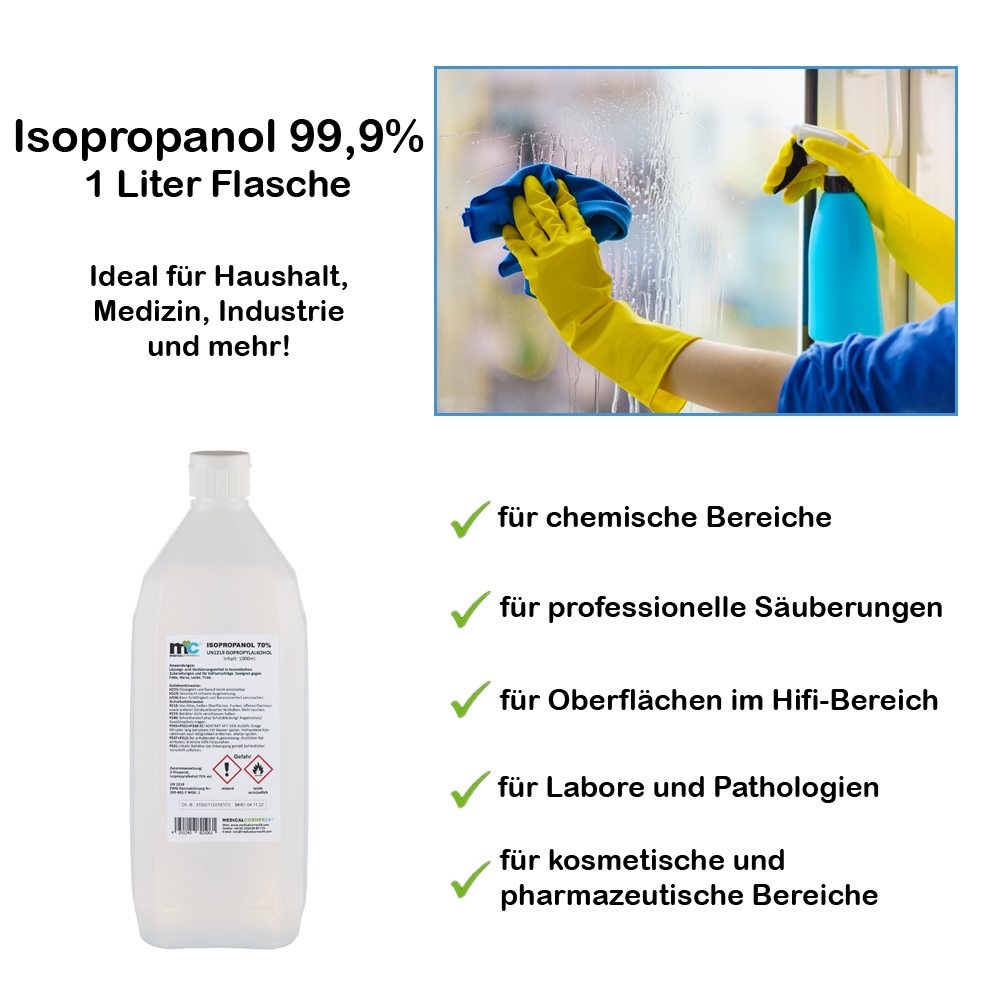 Medicalcorner24 Isopropanol 99,9%, Isopropylalkohol, 1 L Sprühflasche