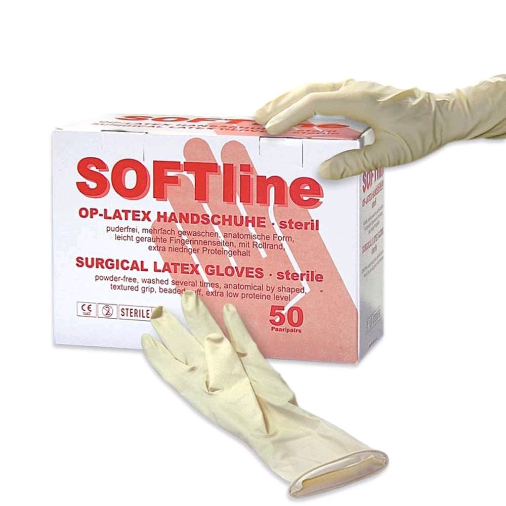 SOFTline Latex OP Handschuhe steril, puderfrei, 50 Paar