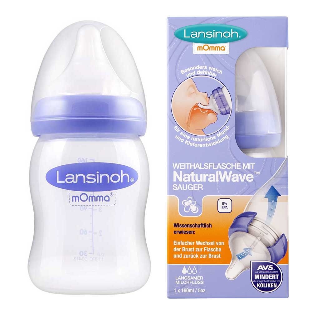 Lansinoh Weithalsflasche, NaturalWave™ Sauger Gr. S, BPA frei, 160ml