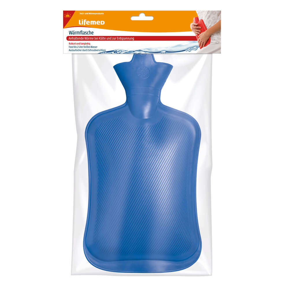 Wärmflasche 2L, Schraubverschluss, 32,5x20,3cm, von Lifemed®, blau