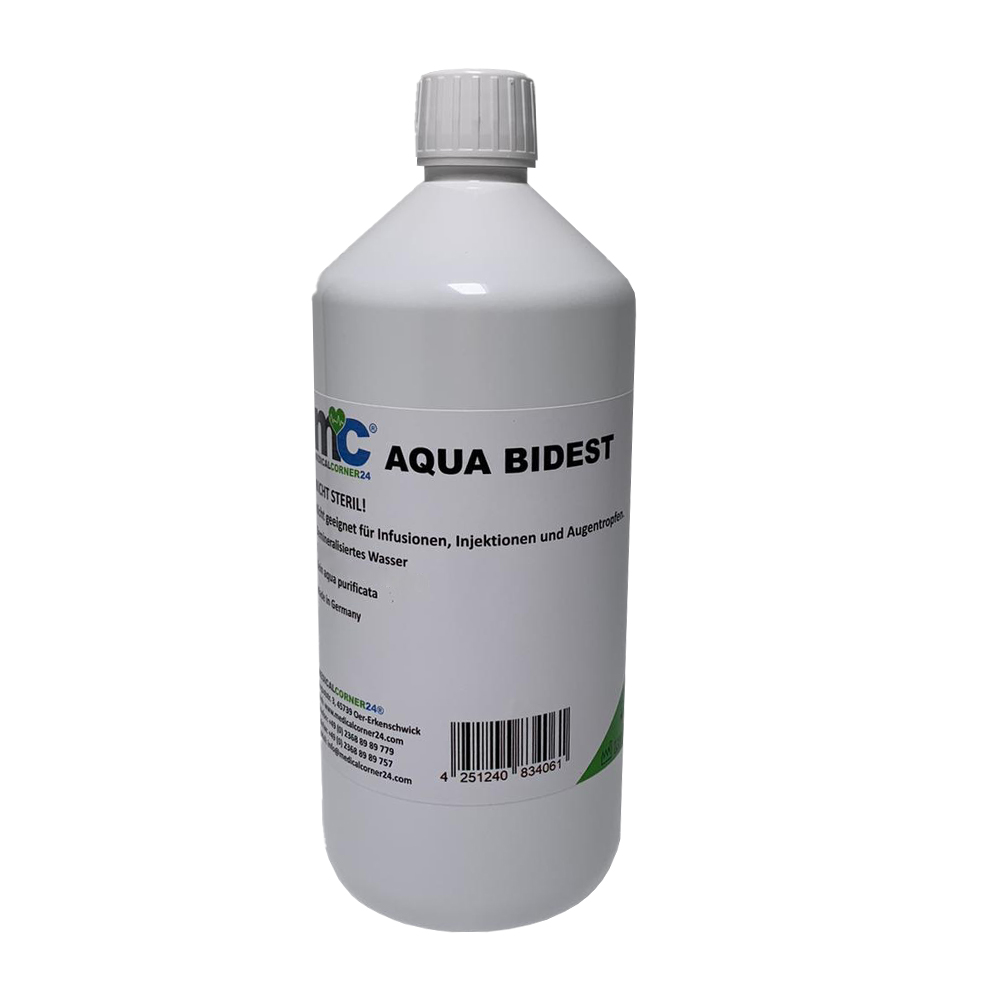 Bidestilliertes Wasser AQUA BIDEST, Laborwasser Reinst-Wasser 1.000 ml